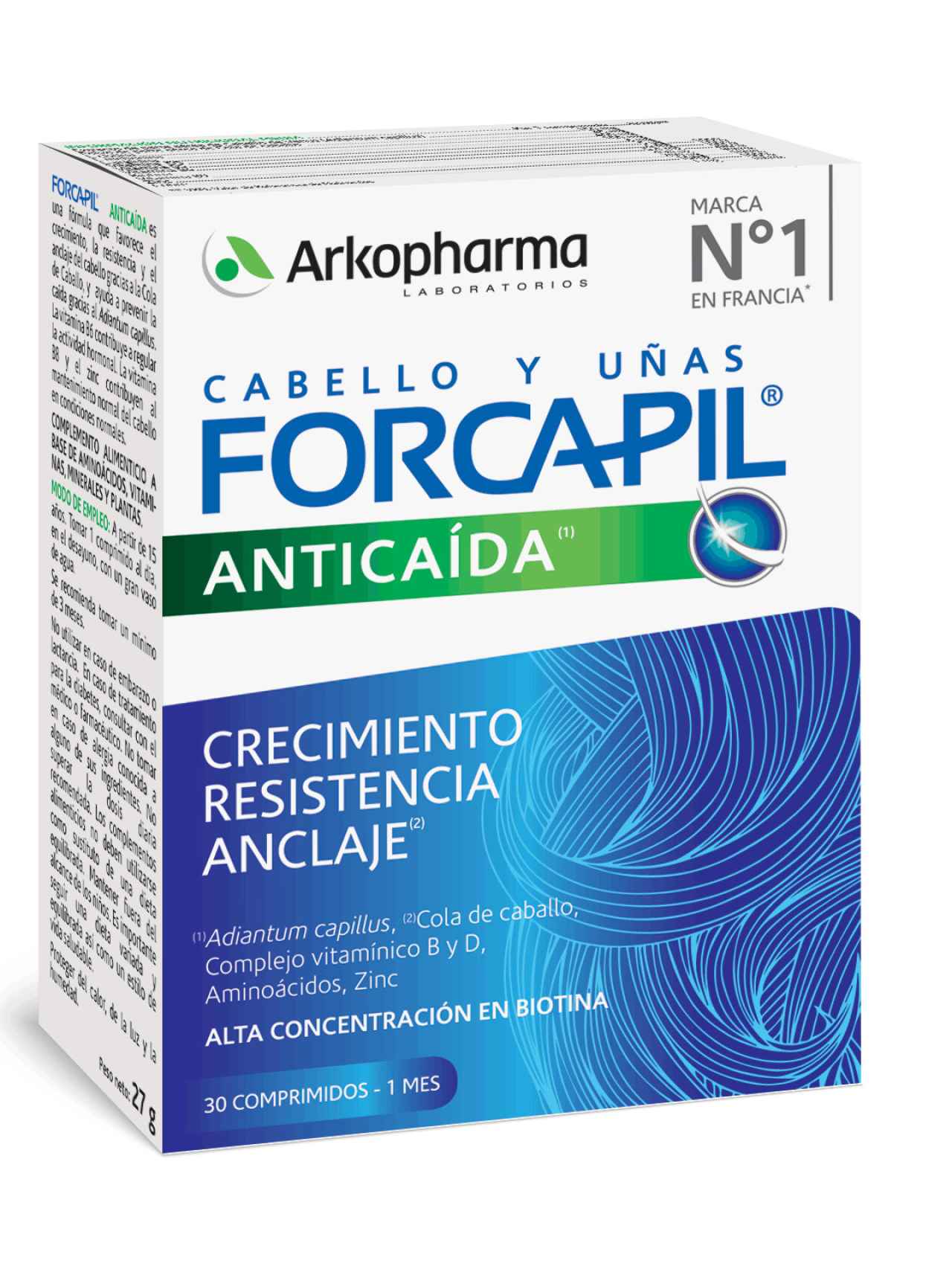 Forcapil® Anticaída es un complemento alimenticio que favorece la fuerza, el crecimiento, la resistencia y la densidad del cabello. PVP: 29,90€ - De Arkopharma.