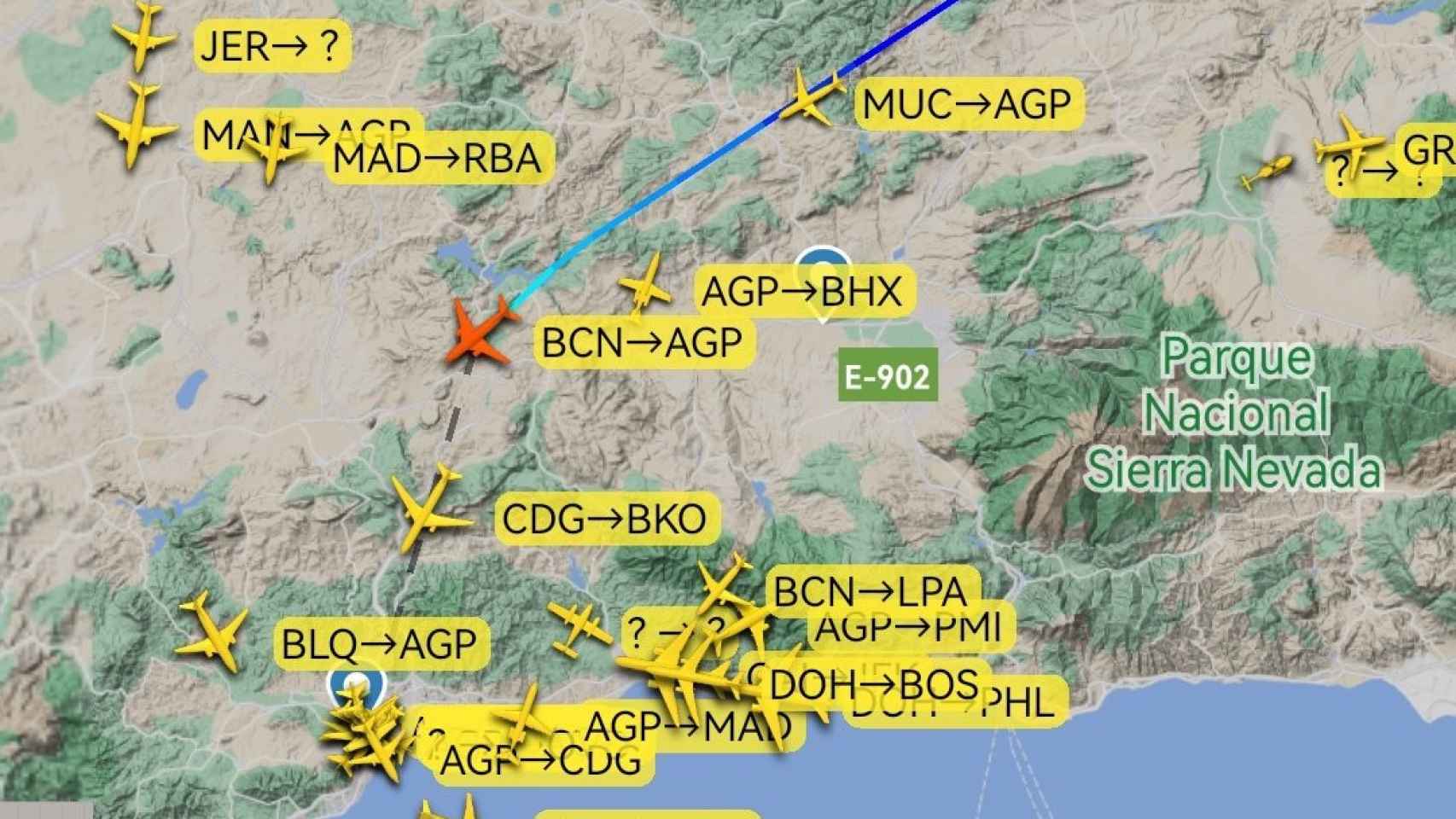 Una captura de Flight Radar donde se ven los detalles del vuelo.