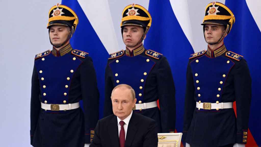 El presidente ruso, Vladímir Putin, en el Kremlin al firmar las anexiones ilegales de territorios ucranianos