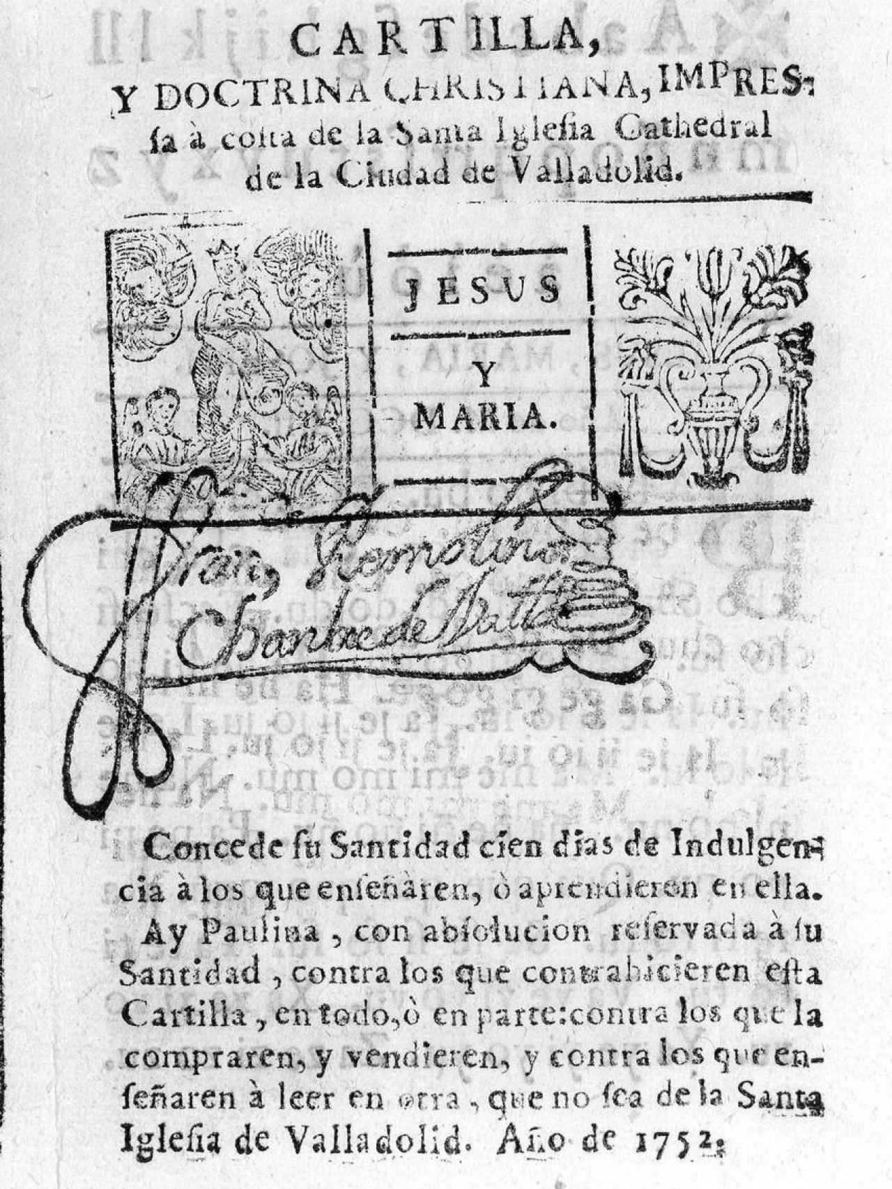 Portada de las cartillas de la doctrina cristiana de la Santa Iglesia de Valladolid.