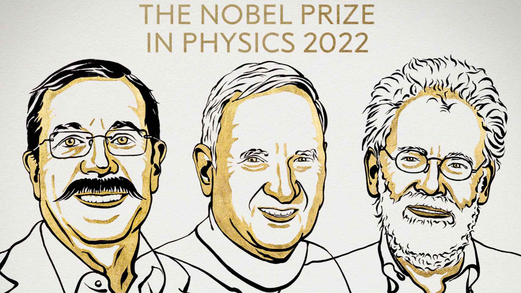 Los Nobel de Física 2022 Alain Aspect, John F. Clauser y Anton Zeilinger.  Ilustración: Niklas Elmehed/Nobel Prize Outreach
