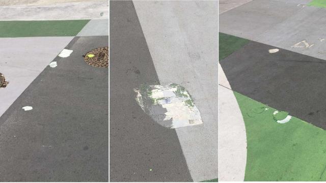 Desconchones en la peatonalización de la calle Alcalde Marchesi de A Coruña