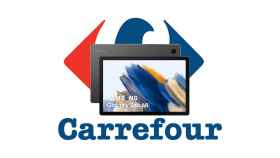 Tablet de Samsung con el logo de Carrefour en un montaje.
