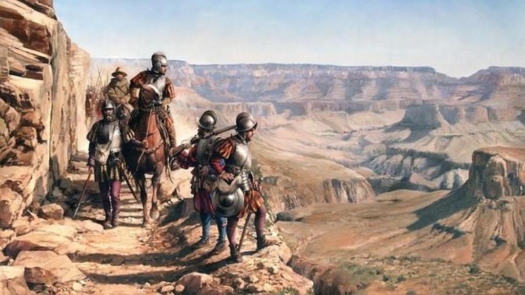 Cuadro del pintor Augusto Ferrer Dalmau que escenifica el descubrimiento del Gran Cañón del Colorado por el conquistador López de Cárdenas.