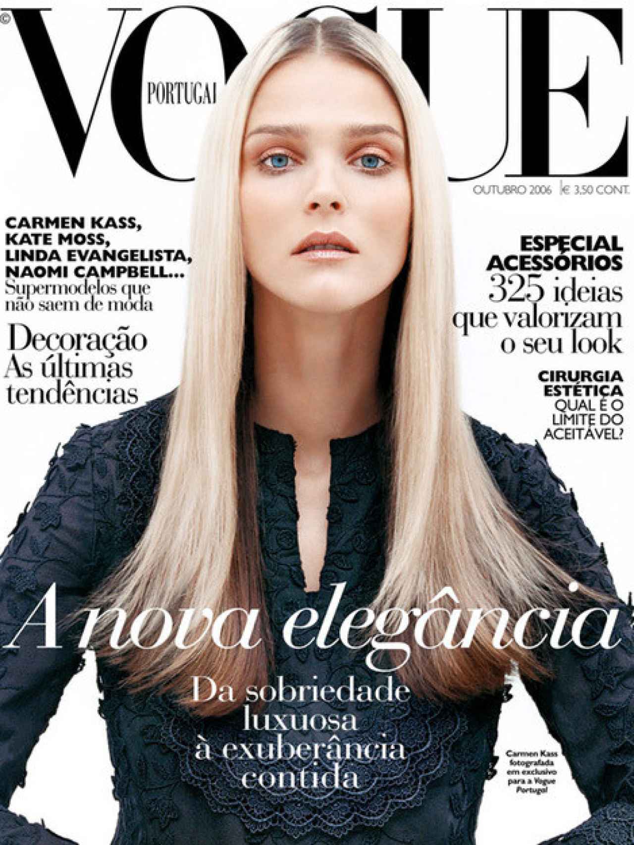 La supermodelo Carmen Kass en 'Vogue' con un estilismo de Fran Marto.