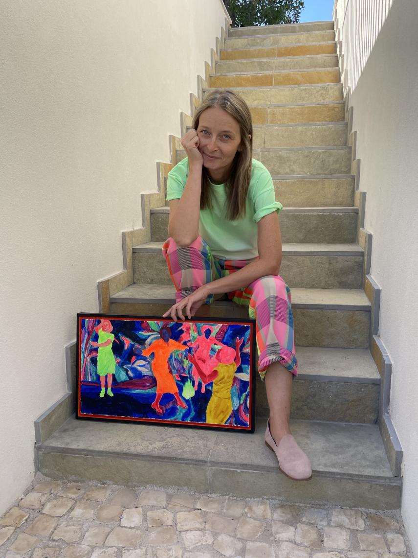 Magdalena Materna con una obra de Slusakowicz.