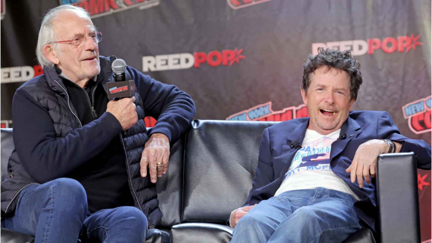 Michael J. Fox junto a Christopher Lloyd, en la Convención de Cómics de Nueva York.