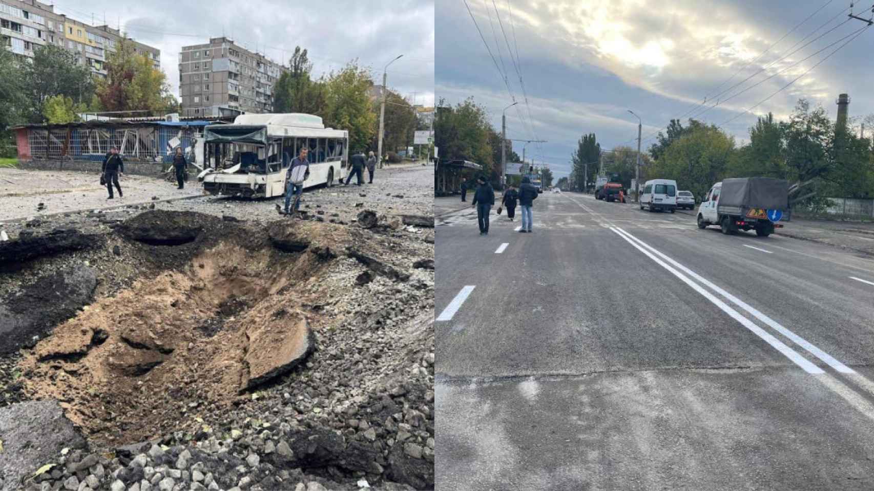 Imagen de la carretera reconstruida por Ucrania en Dnipro.