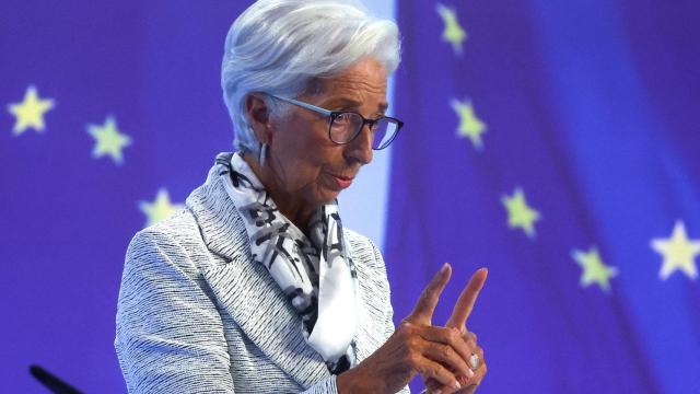 Christine Lagarde, presidenta del BCE, durante una rueda de prensa en Fráncfort.