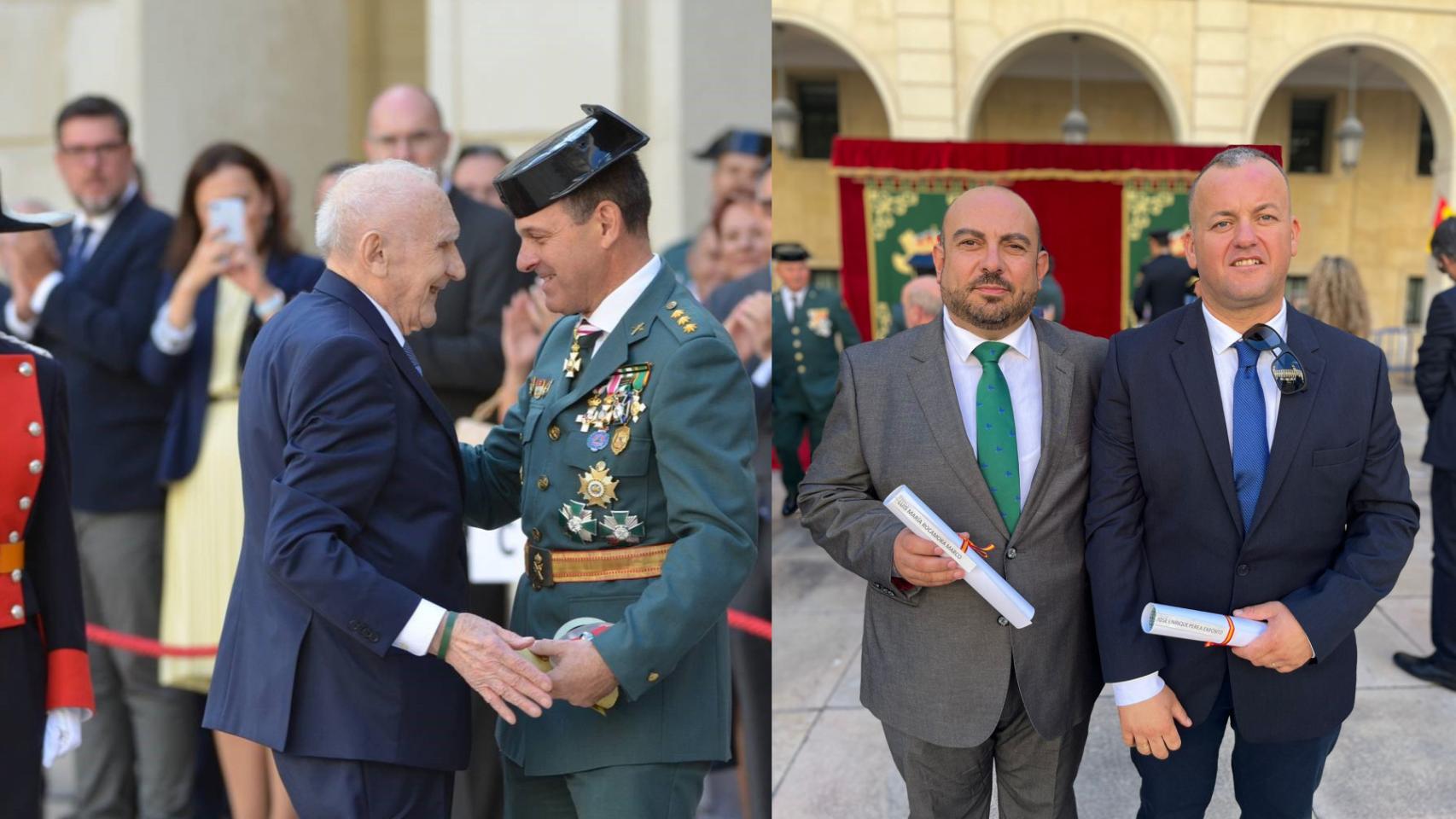 A la izquierda, el teniente retirado Juan Guilló, de 99 años; a la derecha, los dos camioneros de la Vega Baja reconocidos.