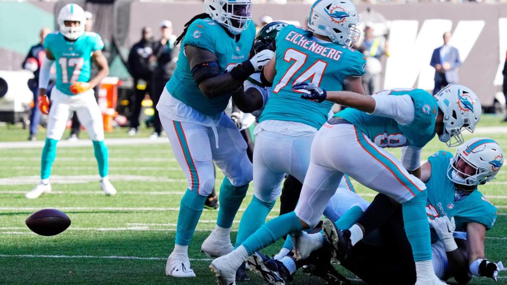 Varios jugadores de los Miami Dolphins durante un partido ante los New York Jets