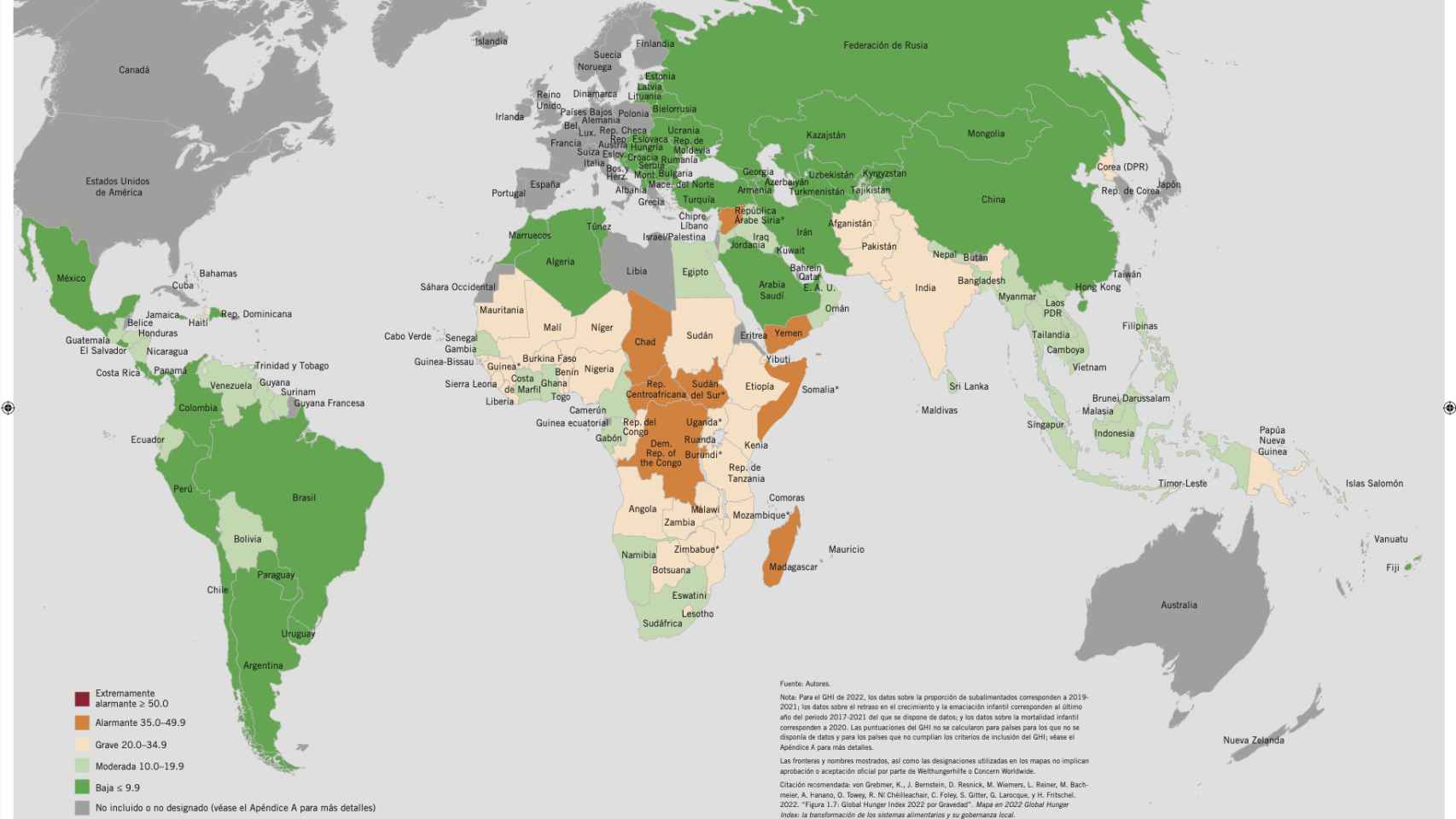 Mapa del Índice Global del Hambre 2022