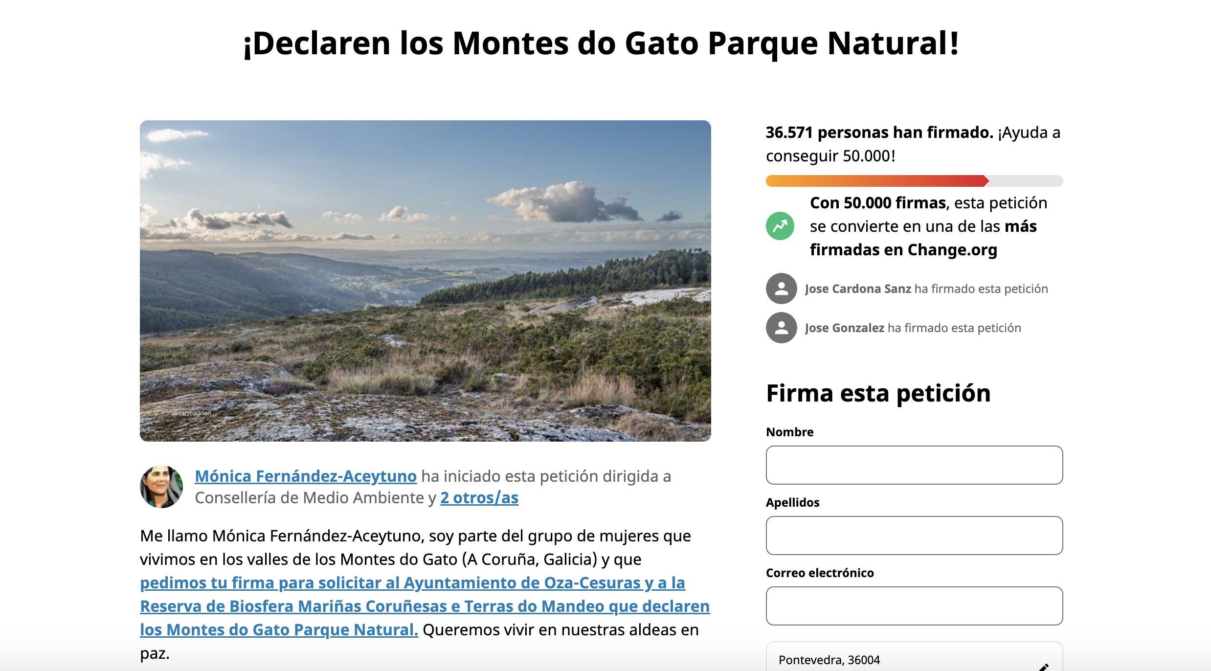 Petición del Monte do Gato Parque Natural. Foto: Change.org