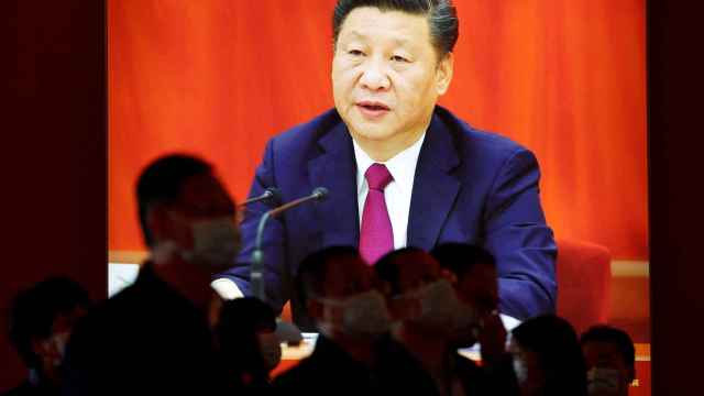 Una imagen de Xi Jinping en la exposición previa al Congreso del Partido Comunista Chino.