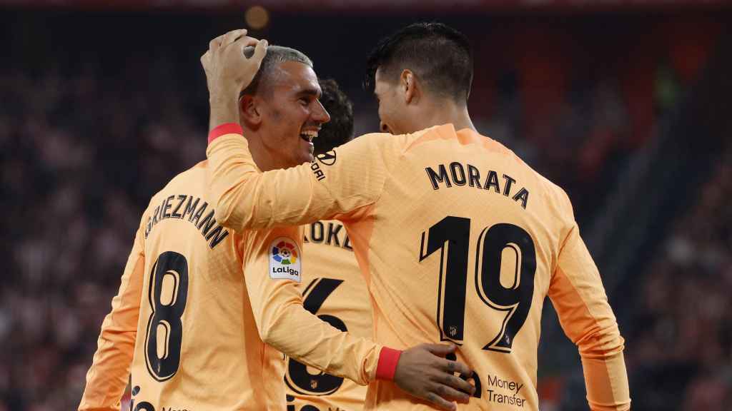 Griezmann y Morata, celebrando un gol del Atlético de Madrid en La Liga 2022/2023