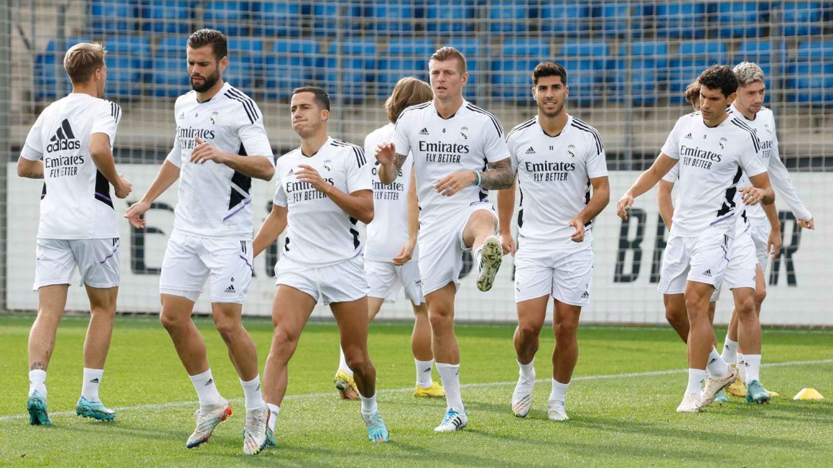 Los jugadores del Real Madrid en el último entrenamiento.