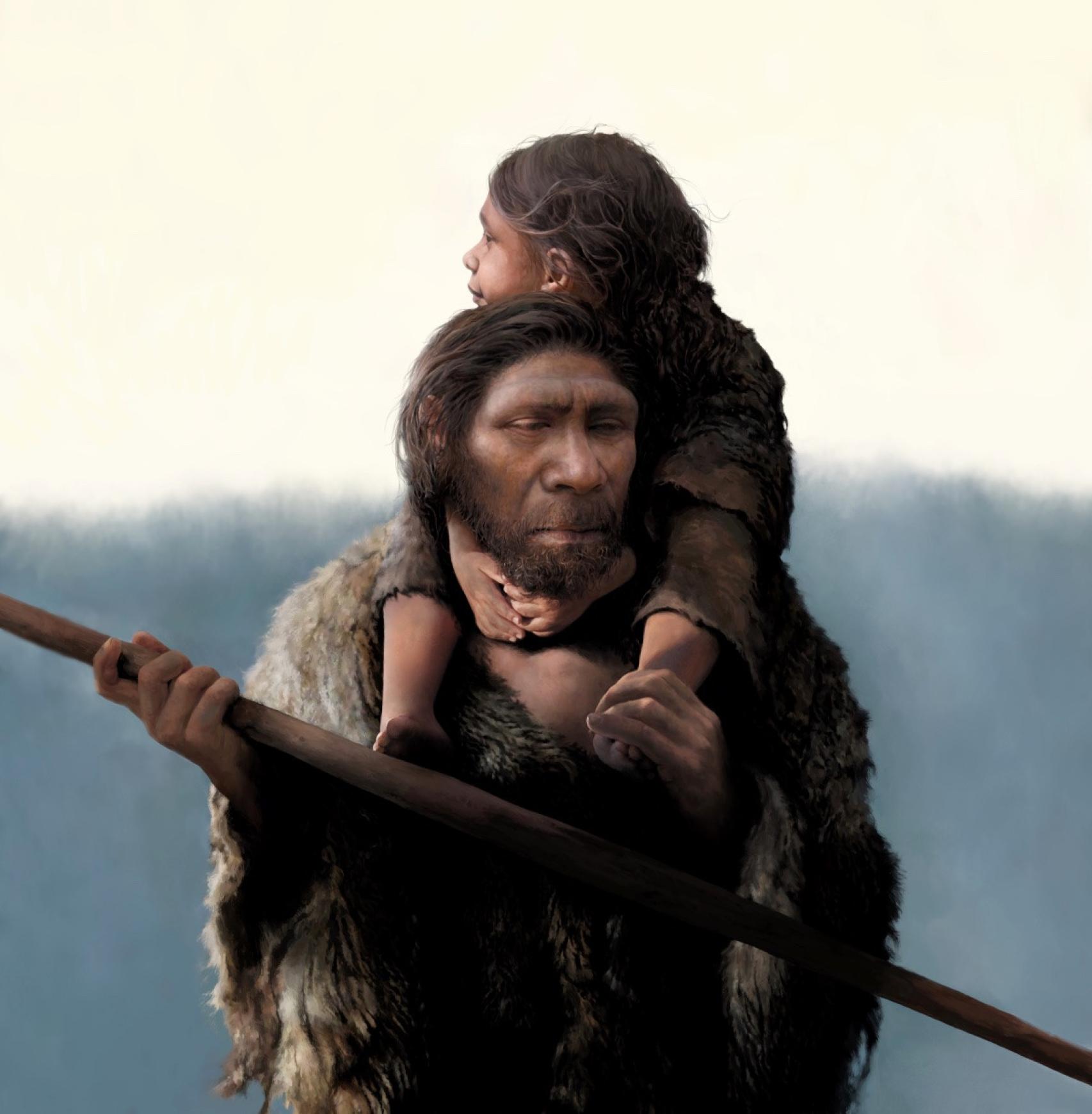Reconstrucción de un padre neandertal y su hija. Imagen: Tom Bjorklund