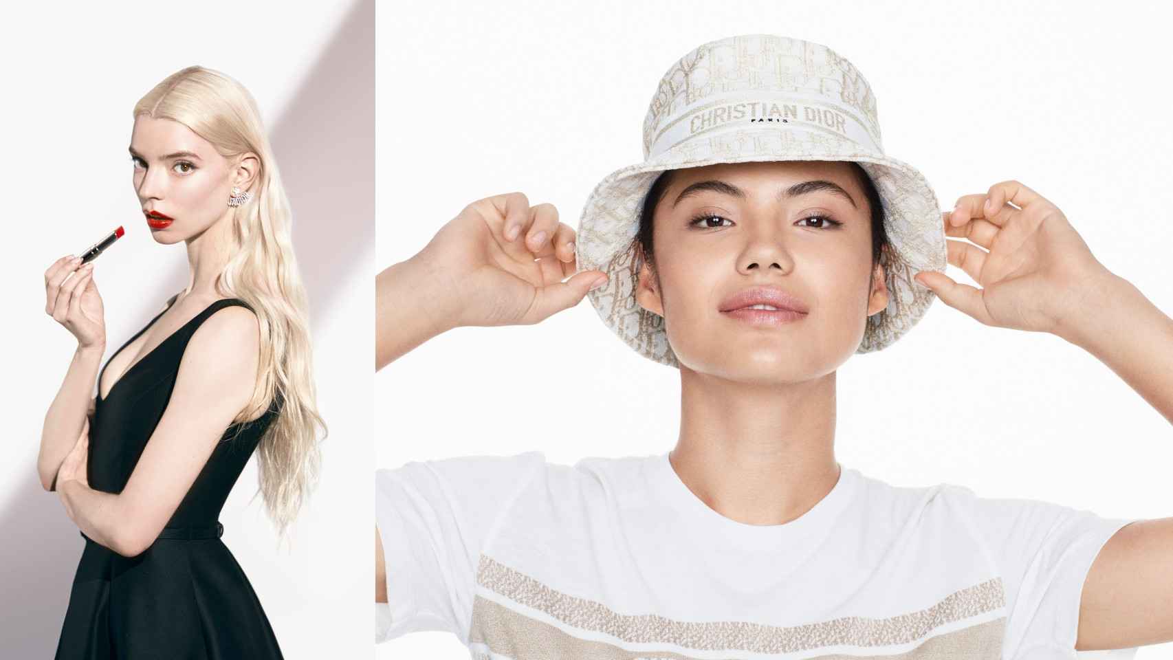 La actriz Anya Taylor-Joy y la tenista Emma Raducanu  en las campañas que protagonizan para Dior.