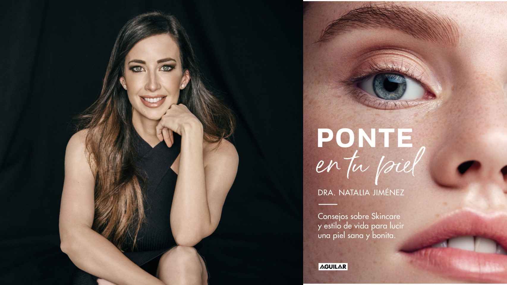 La doctora Natalia Jiménez y la portada de su libro: 'Ponte en tu piel'.