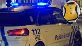 Imagen del coche de la Policía Local de Burgos junto con un desfribilador