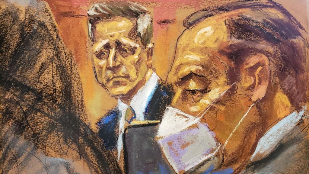 Boceto de Kevin Spacey durante el caso civil de abuso sexual contra Anthony Rapp en Nueva York.