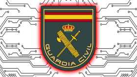 Fotomontaje con el logo de Guardia Civil y unos circuitos.