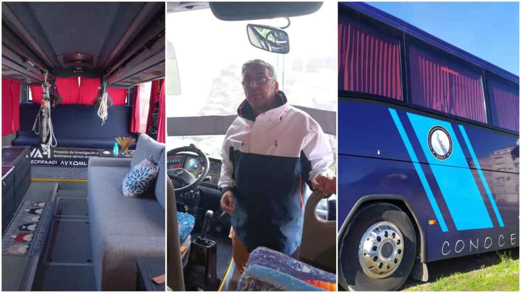 Detalles del autobús y el moañés Alberto Casás.