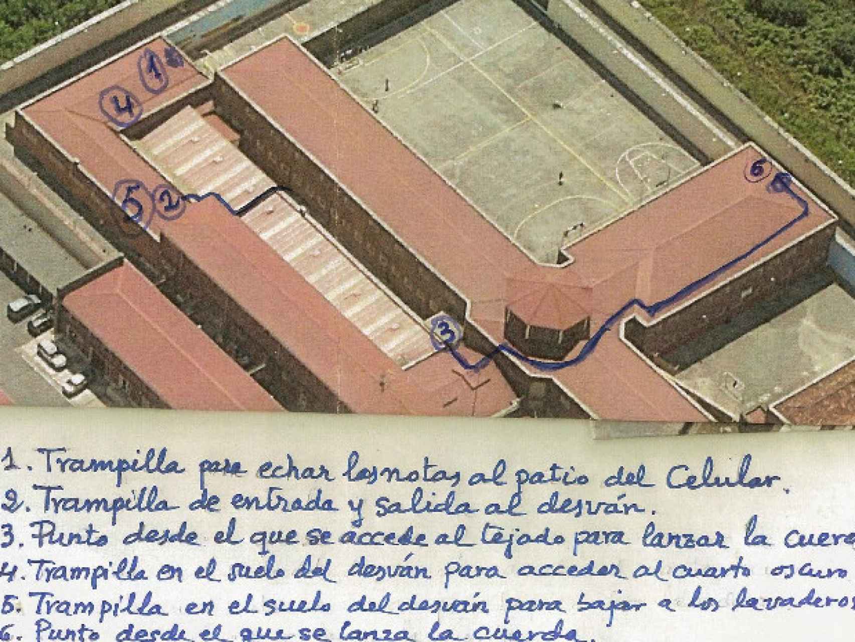 Ilustración de la cárcel de Basauri con los puntos clave del plan de fuga emprendido por cinco presos el 9 de enero de 1976.