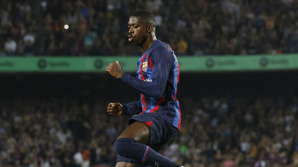 Dembélé celebra uno de sus goles con el Barça.