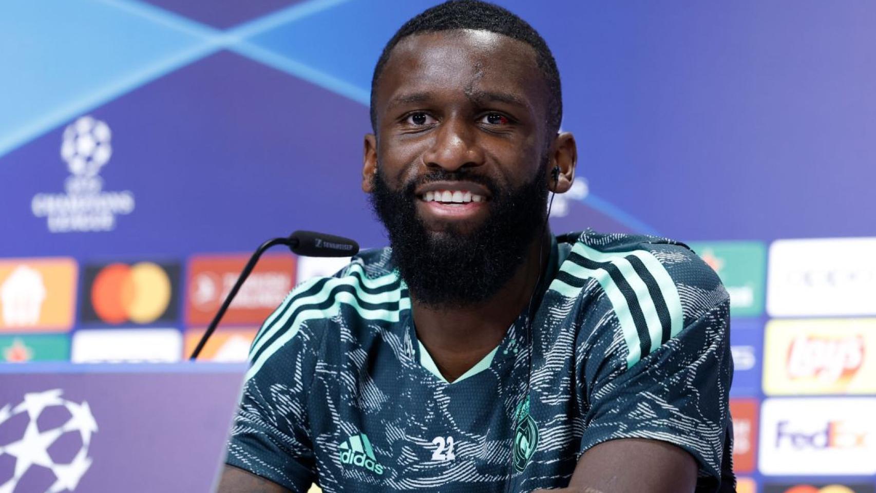 Antonio Rüdiger, en rueda de prensa de la Champions League 2022/2023 con el Real Madrid