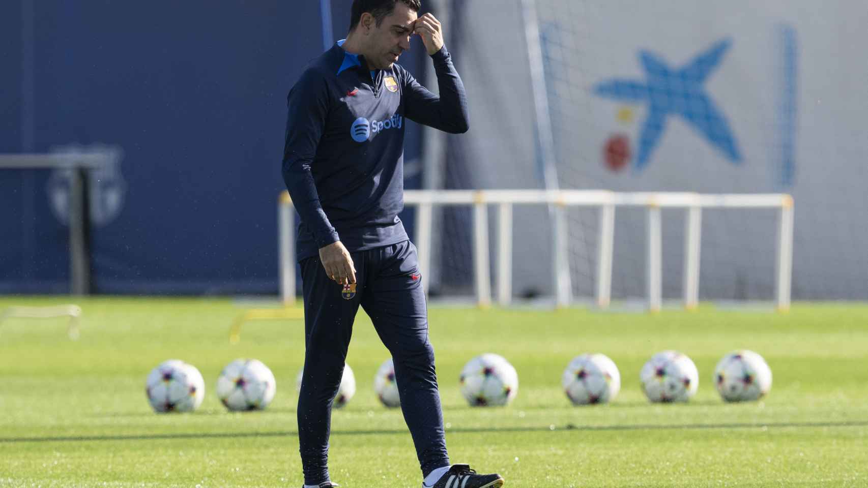 Xavi Hernández, en el entrenamiento previo.