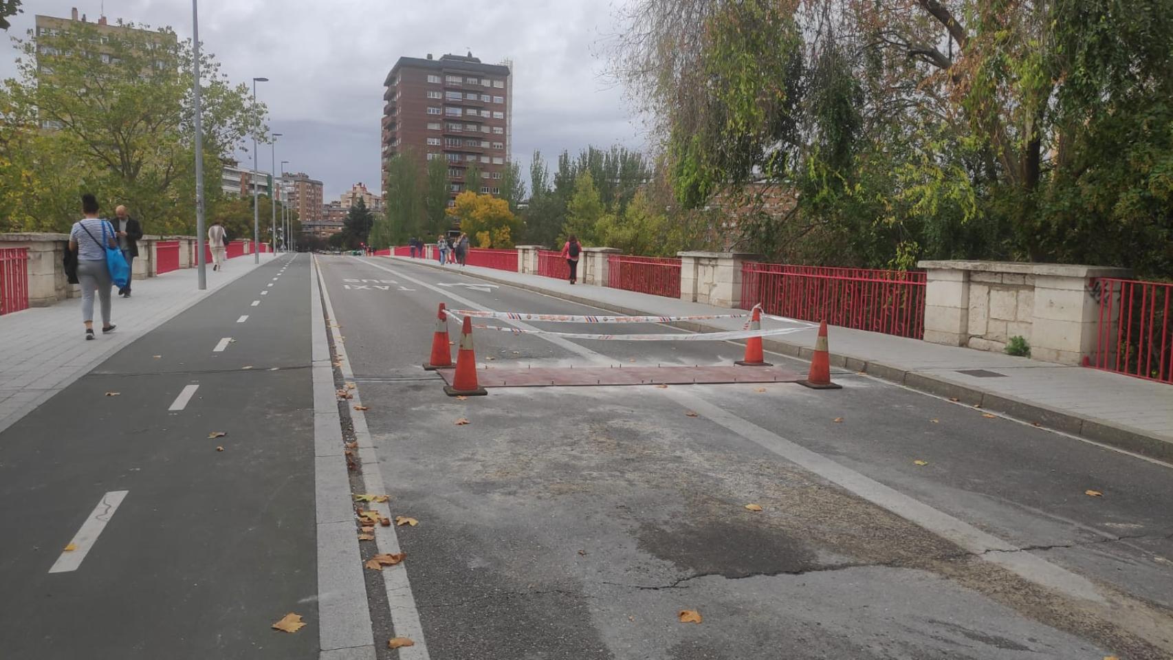 Imagen de las obras en las juntas de dilatación en el puente de Poniente.