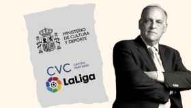 Javier Tebas, presidente de LaLiga, en un fotomontaje sobre la Ley del Deporte