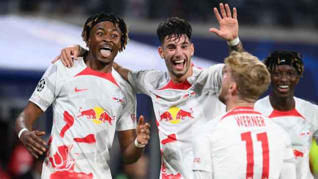 Los jugadores del RB Leipzig celebran un gol contra el Real Madrid