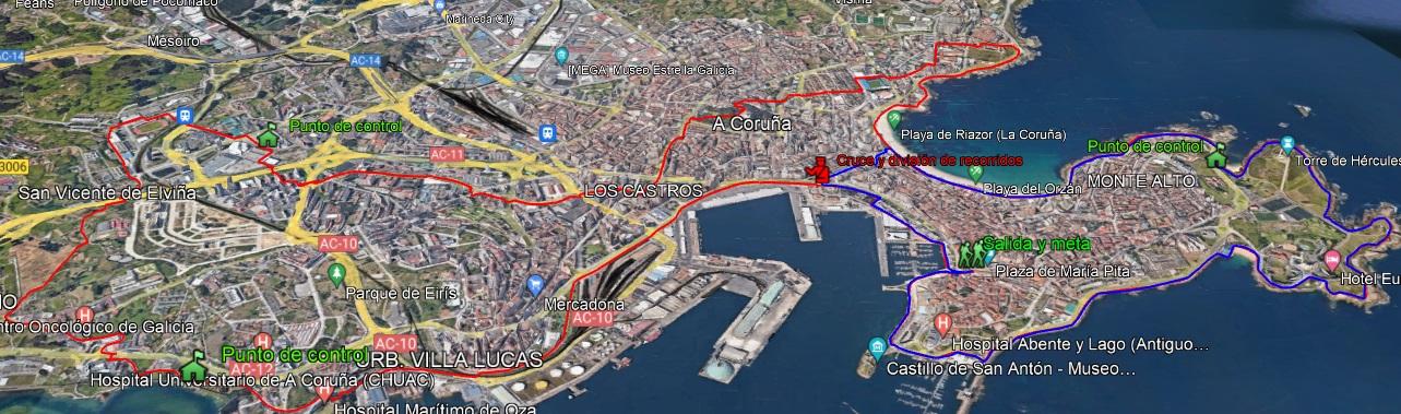 El mapa de la andainda de 25 kilómetros de Coruña Corre (www.avaibooksports.com).