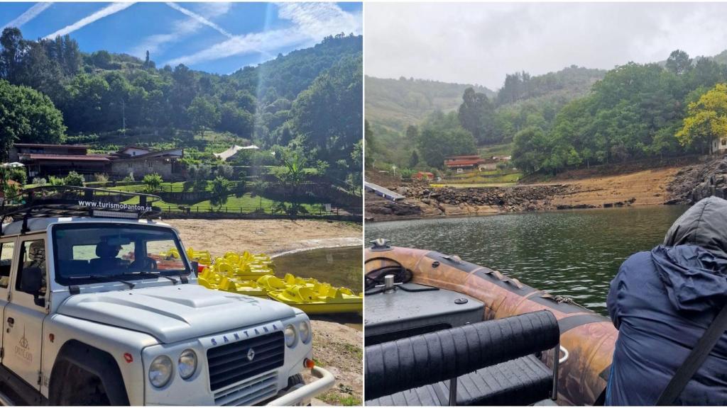 Paisajes del entorno de la Playa da Cova antes y después de la bajada del caudal.