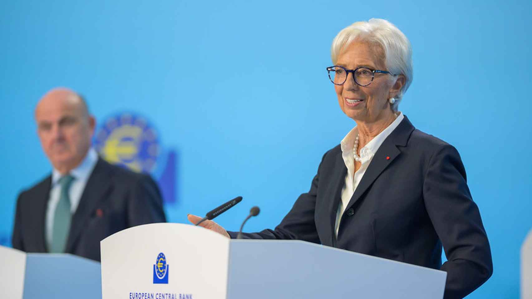 Christine Lagarde, presidenta del BCE, durante la rueda de prensa posterior a la reunión de tipos del jueves.