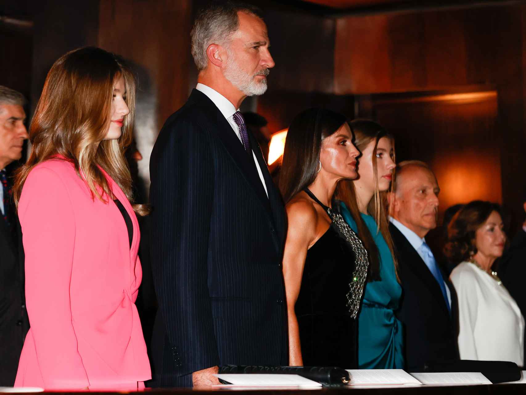 La Familia Real en el palco de honor del Auditorio Príncipe Felipe de Oviedo.