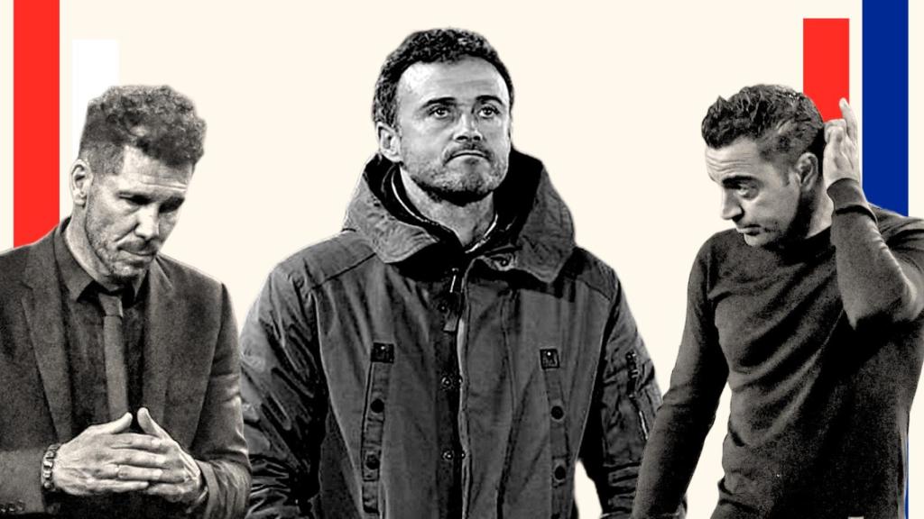 Simeone, Luis Enrique y Xavi en un fotomontaje