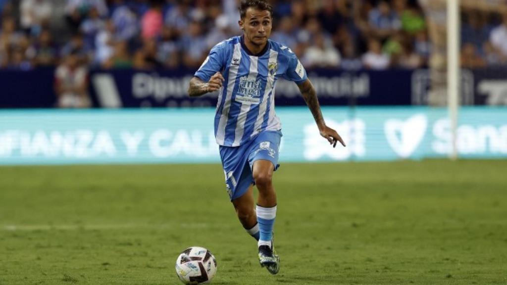 Fran Villalba durante un partido en La Rosaleda con el Málaga CF