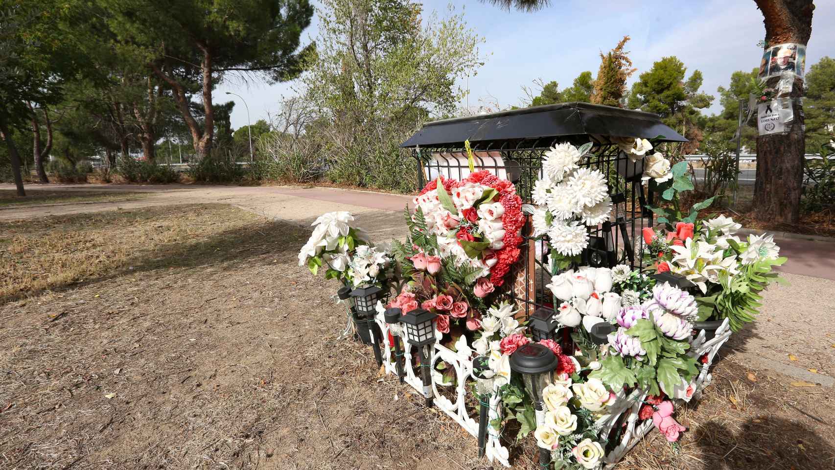 Las flores no faltan en el pequeño monumento que familiares y amigos de Lorenzo han improvisado donde fue asesinado.