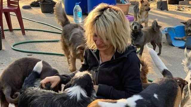 Angelina Rybchenko con sus perros en Jersón.