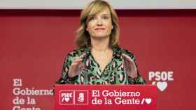 La portavoz de la CEF del PSOE y ministra de Educación y FP, Pilar Alegría, en la sede socialista de Ferraz.