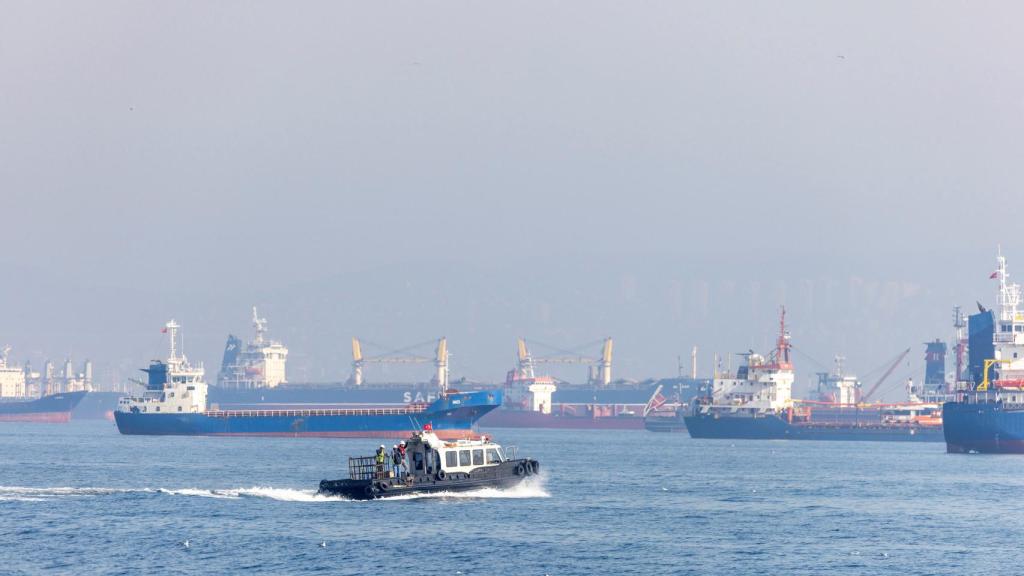 Cientos de barcos aguardan la oportunidad de cargar trigo para poder transportarlo fuera de Ucrania