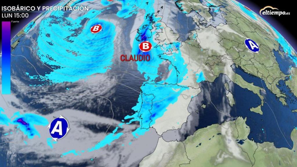 La borrasca Claudio en los mapas de previsión de ElTiempo.es.