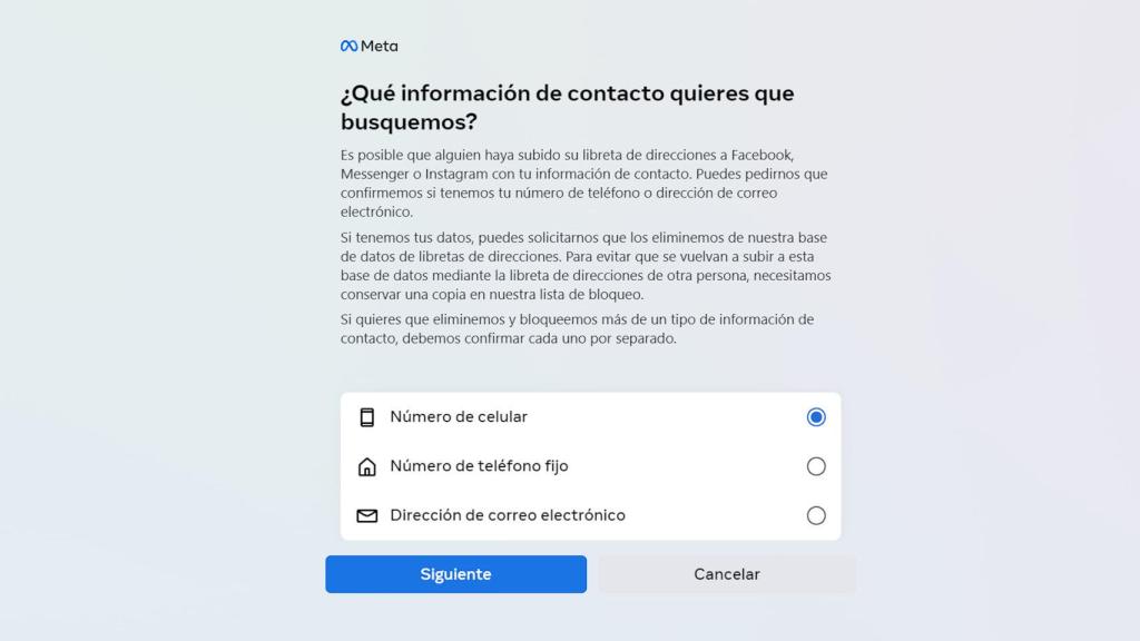 Herramienta para borrar datos personales de Facebook y Meta