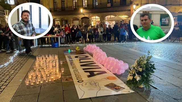 Concentración en homenaje a Olivia, con imágenes pequeñas de Miguel Ángel Nieto y Néstor Fernández