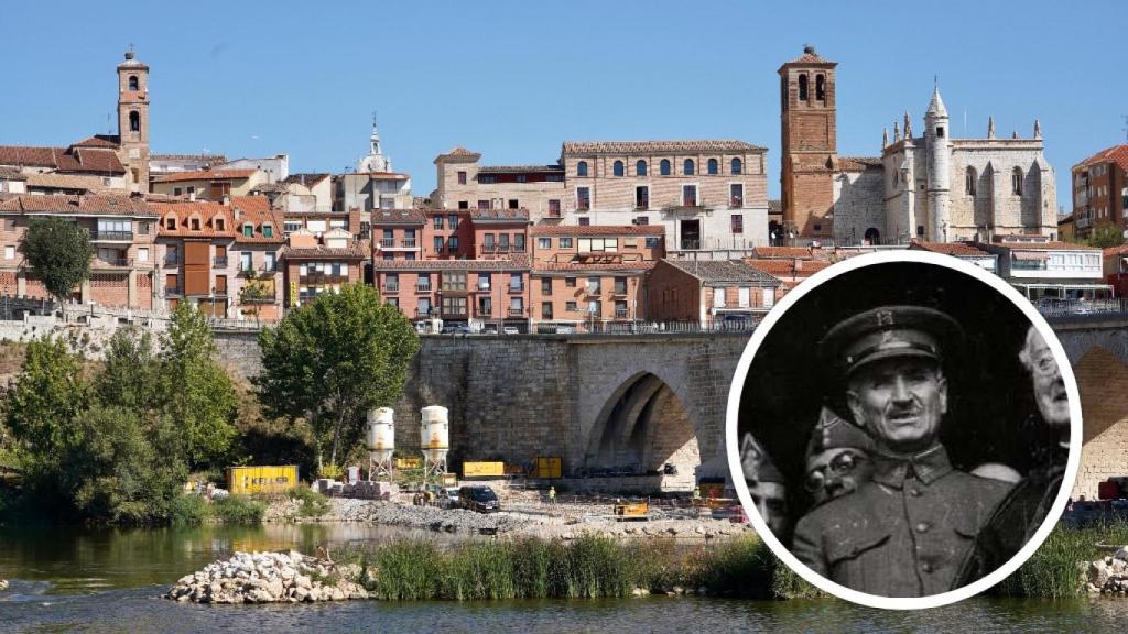 Imagen del pueblo de Tordesillas y del teniente general Gonzalo Queipo de Llano.