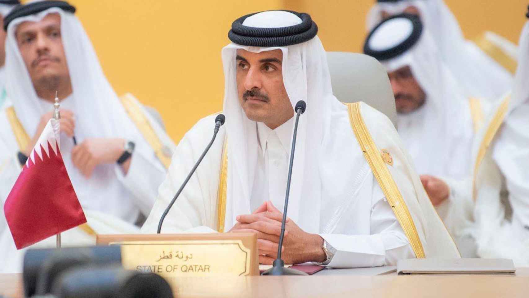 Sheikh Tamim bin Hamad Al Thani, Emir de Qatar, en un acto en Arabia Saudí