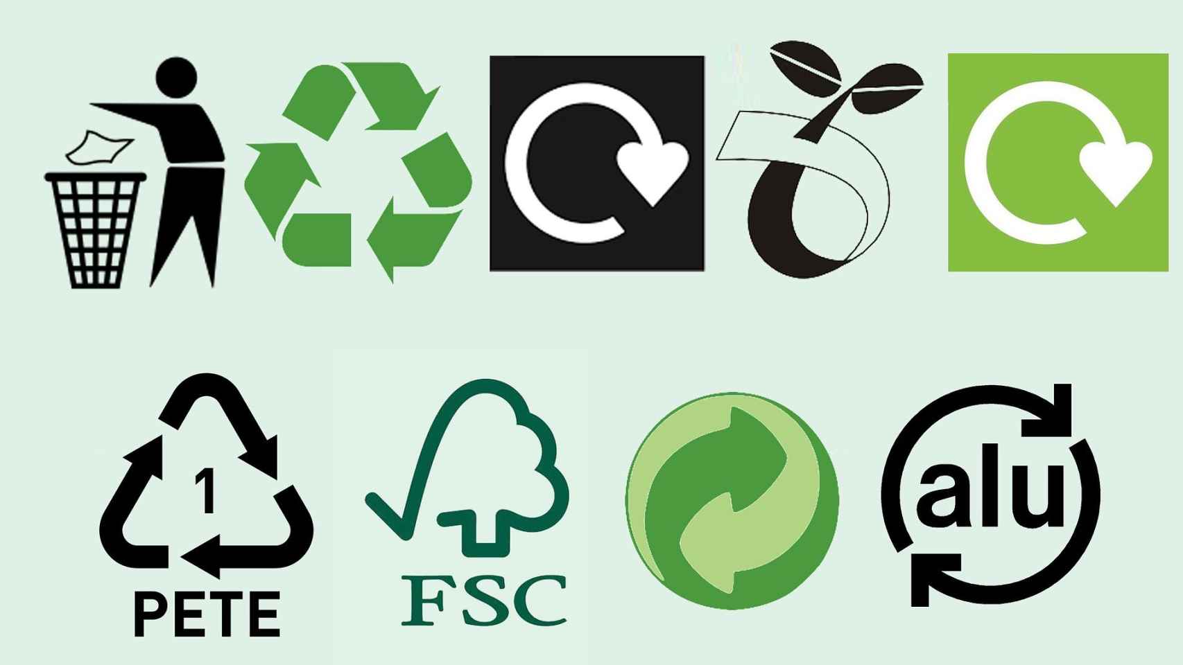 Algunos de los símbolos que aparecen en los productos de plástico.